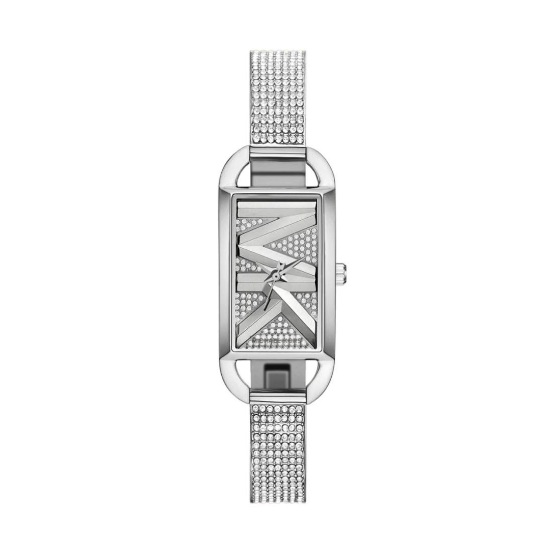 Michael Kors Women's Silver Mesh Bracelet Watch with Crystal-Embellished MK Logo – Elegant & Stylish