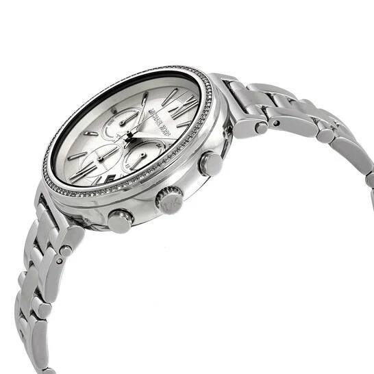 Michael Kors Women's Silver Chronograph Watch with Crystal Bezel – Timeless & Elegant