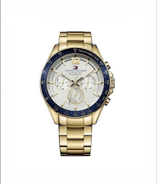 Tommy Hilfiger Gold & Blue Tachymeter Chronograph Watch