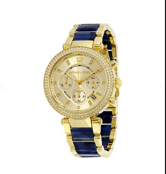 Michael Kors Gold & Blue Crystal Chronograph Watch