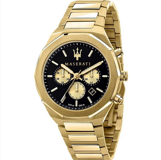 Maserati Men's Gold Chronograph Watch with Black Dial – Luxury & Performance