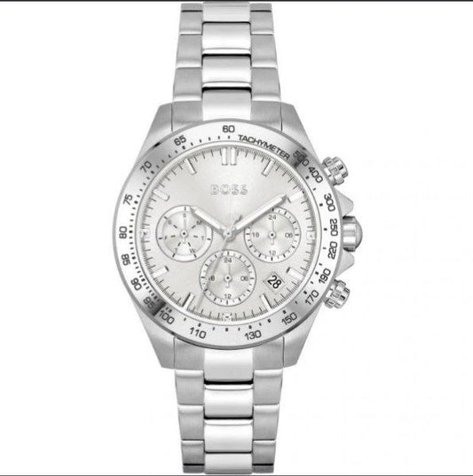 Hugo Boss Men's Silver Chronograph Stainless Steel Watch – Sporty & Elegant