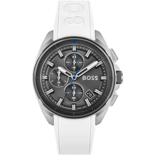 BOSS Chronograph Men's Watch with White Silicone Strap – Sporty & Stylish Design