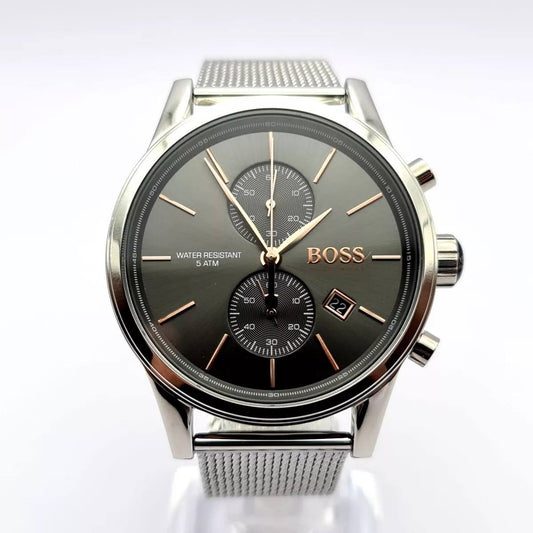 Hugo Boss Men's Chronograph Watch with Black Dial & Stainless Steel Mesh Strap – Sleek & Modern